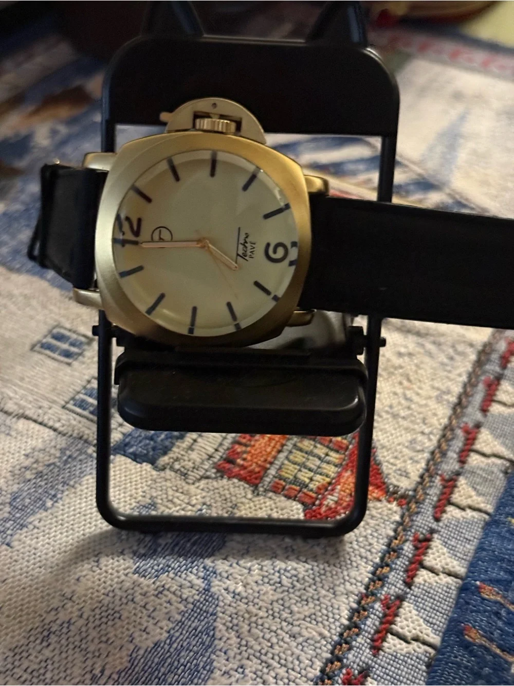 Gold-Tone Men's Watch with Black Strap - Unbranded